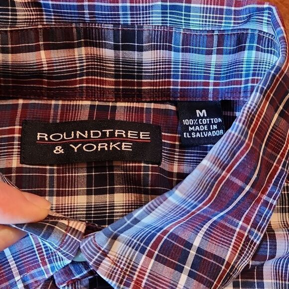 Roundtree & Yorke Long Sleeve Button Down Cotton Shirt, Medium, Red& Black Plaid - Picture 6 of 9